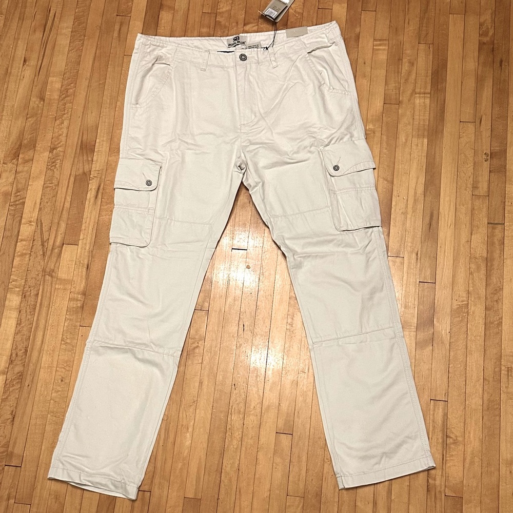 Brand New, "Royal Blue" (Brand), Men's Beige Slim Fit Cargo Pants Pockets Galore